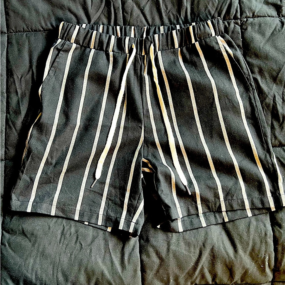 Black n White Striped Shorts